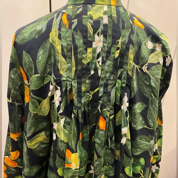 Oscar de la Renta Green Floral Pintuck Fortunella Mini Dress